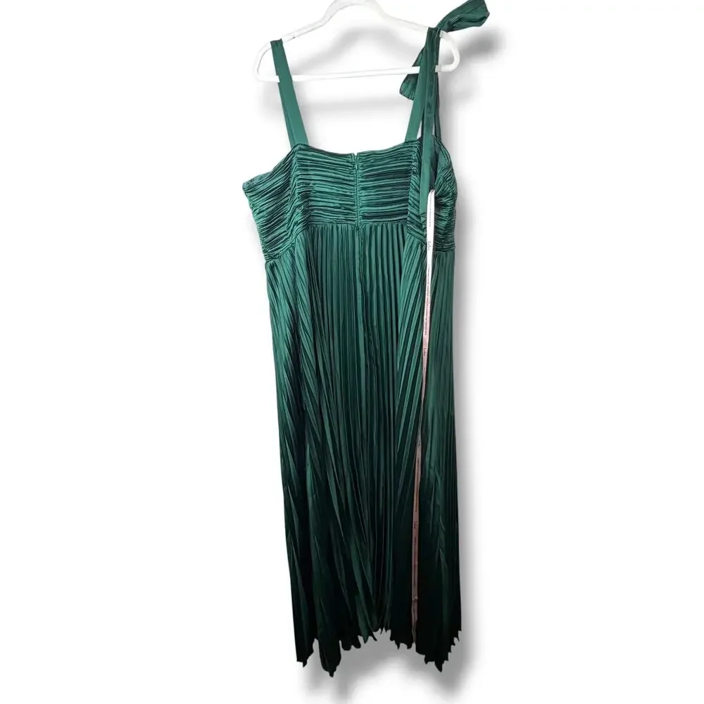 NEW Lulus Emerald Green Gorgeous Purpose Satin Pleated Sleeveless Bow Maxi Dress - Picture 12 of 16